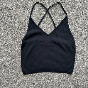Kendall & Kylie Black Ribbed Cropped Tank Top